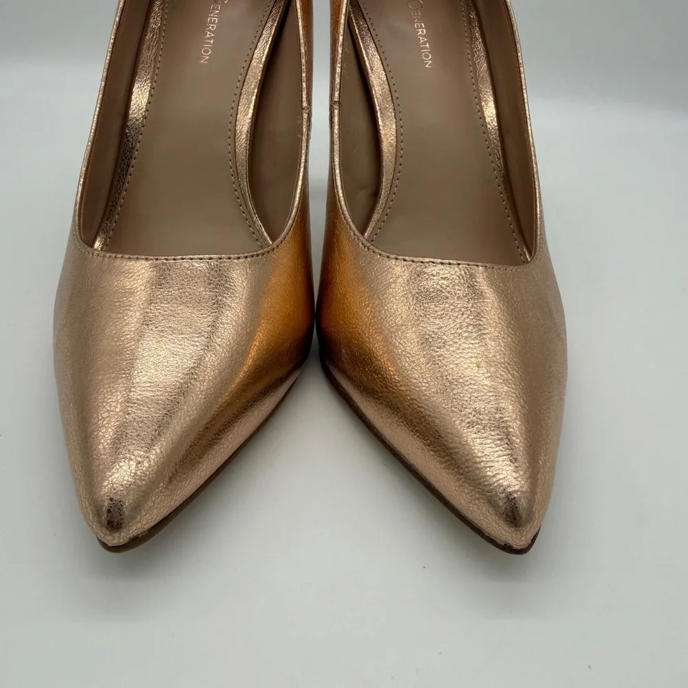 BCBGeneration Womens Rose Gold Metallic Pointed Toe Pump Heels 4.5 Inch Stiletto